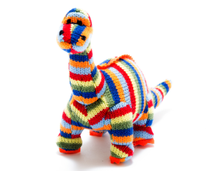 Small Stripe Diplodocus Knitted Dinosaur Rattle